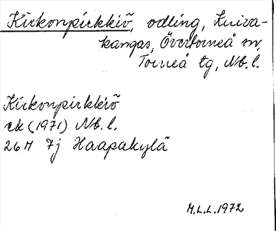 Bild på arkivkortet för arkivposten Kirkonpirkkiö