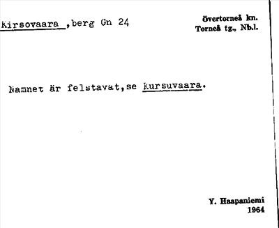 Bild på arkivkortet för arkivposten Kirsovaara