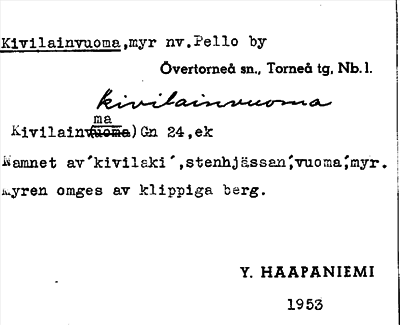 Bild på arkivkortet för arkivposten Kivilainvuoma