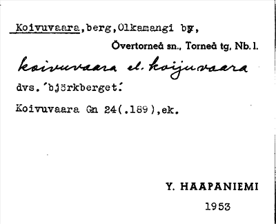 Bild på arkivkortet för arkivposten Koivuvaara
