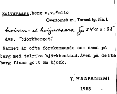 Bild på arkivkortet för arkivposten Koivuvaara