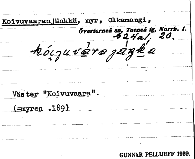 Bild på arkivkortet för arkivposten Koivuvaaranjänkkä