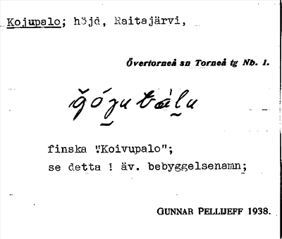 Bild på arkivkortet för arkivposten Kojupalo