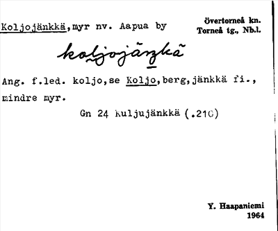 Bild på arkivkortet för arkivposten Koljojänkkä