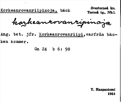 Bild på arkivkortet för arkivposten Korkeanrovanriipinoja