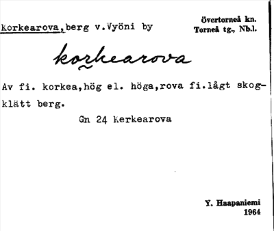 Bild på arkivkortet för arkivposten Korkearova