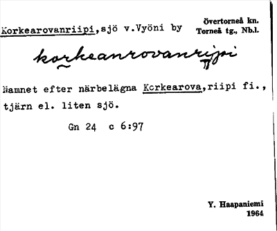 Bild på arkivkortet för arkivposten Korkearovanriipi