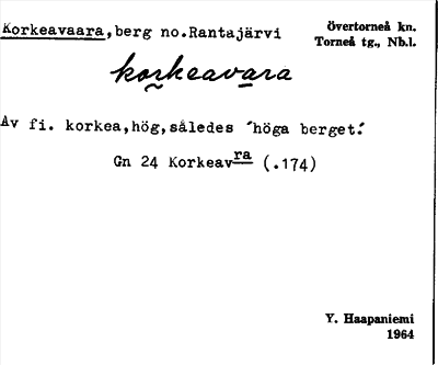 Bild på arkivkortet för arkivposten Korkeavaara