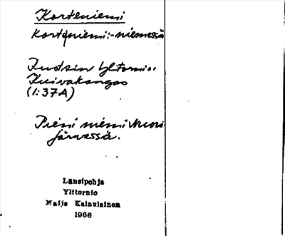 Bild på arkivkortet för arkivposten Korteniemi
