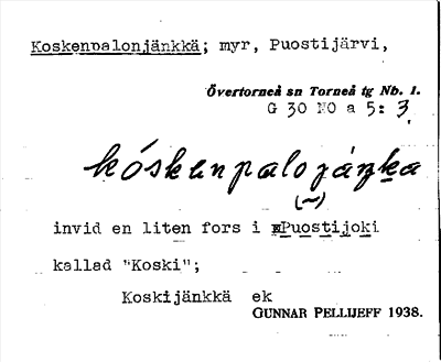Bild på arkivkortet för arkivposten Koskenpalonjänkkä