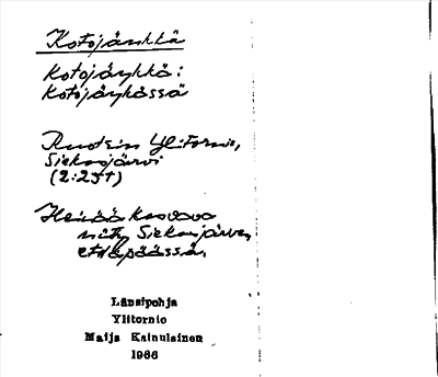 Bild på arkivkortet för arkivposten Kotojänkkä