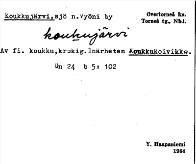 Bild på arkivkortet för arkivposten Koukkujärvi