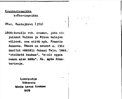 Bild på arkivkortet för arkivposten Kraatarinpaikka