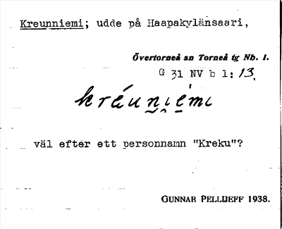Bild på arkivkortet för arkivposten Kreunniemi
