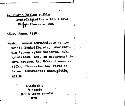 Bild på arkivkortet för arkivposten Krutrökin Kallan paikka