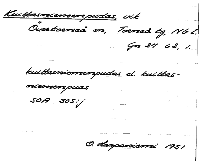 Bild på arkivkortet för arkivposten Kuittasniemenpudas