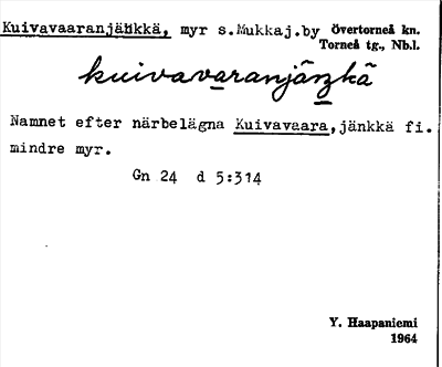 Bild på arkivkortet för arkivposten Kuivavaaranjänkkä