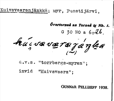 Bild på arkivkortet för arkivposten Kuivavaaranjänkkä