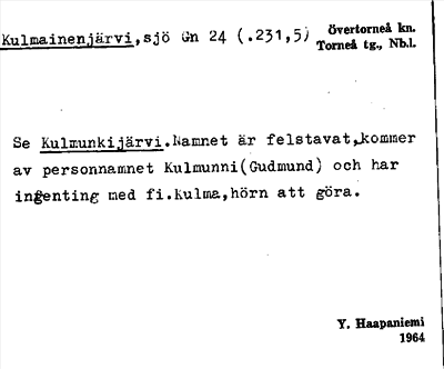 Bild på arkivkortet för arkivposten Kulmainenjärvi, se Kulmunkijärvi