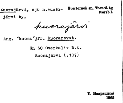 Bild på arkivkortet för arkivposten Kuorajärvi