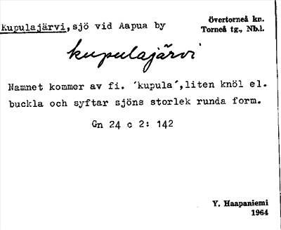 Bild på arkivkortet för arkivposten Kupulajärvi