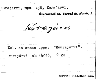 Bild på arkivkortet för arkivposten Kurajärvi
