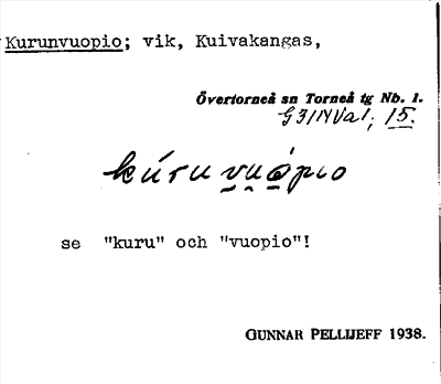 Bild på arkivkortet för arkivposten Kurunvuopio