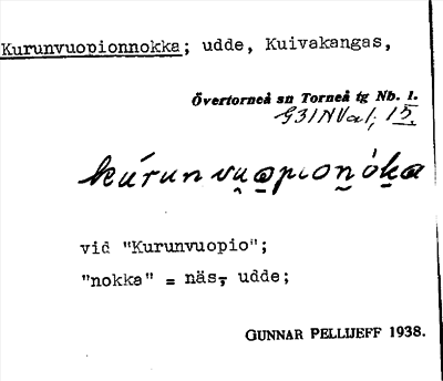 Bild på arkivkortet för arkivposten Kurunvuopionnokka