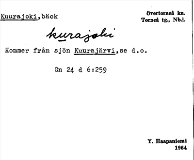 Bild på arkivkortet för arkivposten Kuurajoki
