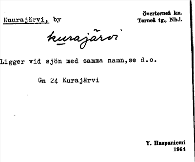 Bild på arkivkortet för arkivposten Kuurajärvi