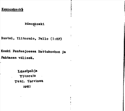 Bild på arkivkortet för arkivposten Kuusenkoski