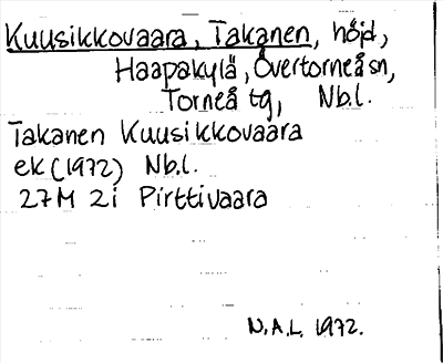 Bild på arkivkortet för arkivposten Kuusikkovaara, Takanen