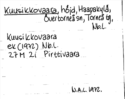 Bild på arkivkortet för arkivposten Kuusikkovaara