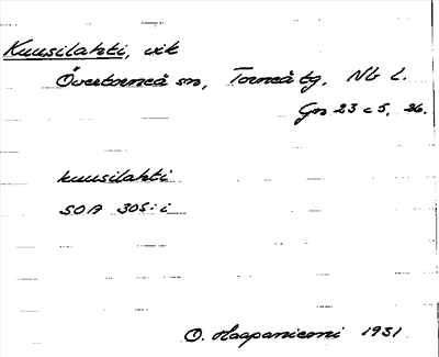 Bild på arkivkortet för arkivposten Kuusilahti