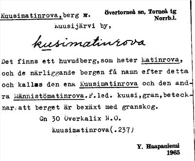 Bild på arkivkortet för arkivposten Kuusimatinrova