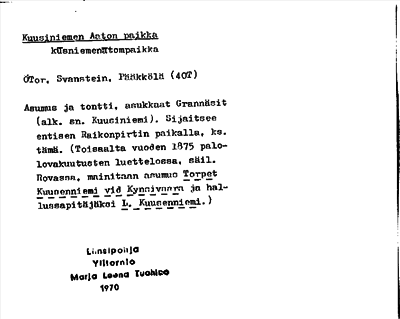 Bild på arkivkortet för arkivposten Kuusiniemen Aaton paikka