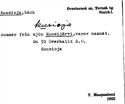 Bild på arkivkortet för arkivposten Kuusioja