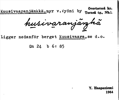 Bild på arkivkortet för arkivposten Kuusivaaranjänkkä