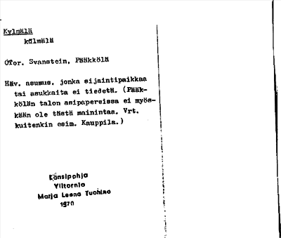 Bild på arkivkortet för arkivposten Kylmälä