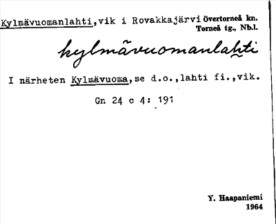Bild på arkivkortet för arkivposten Kylmävuomanlahti