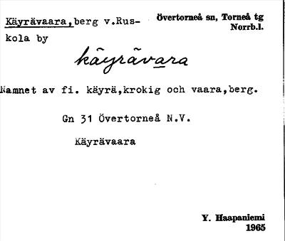 Bild på arkivkortet för arkivposten Käyrävaara