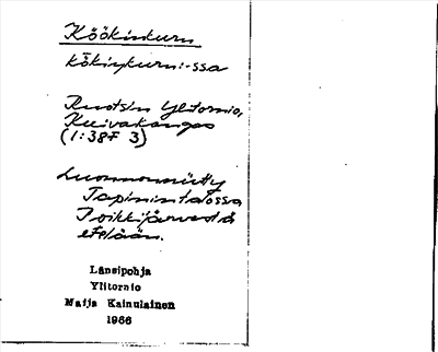 Bild på arkivkortet för arkivposten Köökinkuru