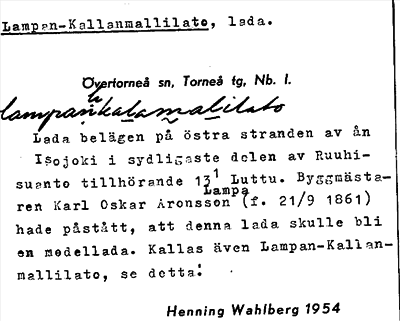 Bild på arkivkortet för arkivposten Lampan-Kallanmallilato