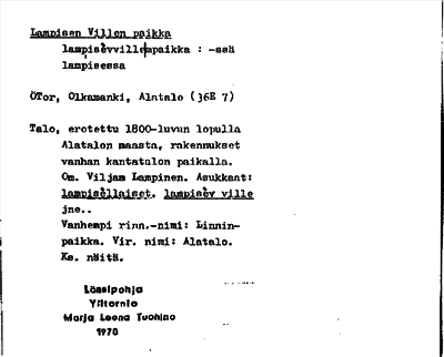 Bild på arkivkortet för arkivposten Lampisen Villen paikka