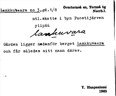 Bild på arkivkortet för arkivposten Lankkuvaara