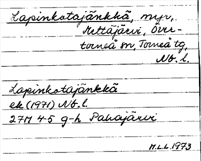 Bild på arkivkortet för arkivposten Lapinkotajänkkä