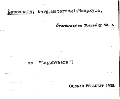 Bild på arkivkortet för arkivposten Lapovaara, se Lapunvaara