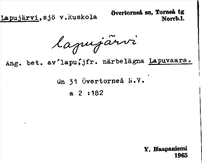Bild på arkivkortet för arkivposten Lapujärvi