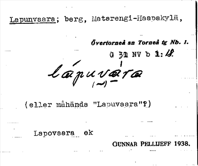 Bild på arkivkortet för arkivposten Lapunvaara