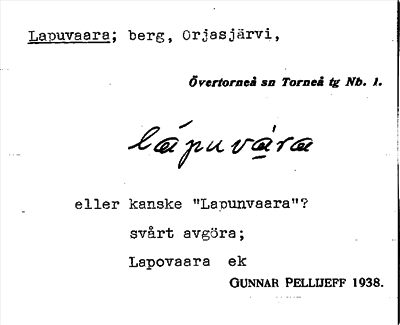 Bild på arkivkortet för arkivposten Lapuvaara